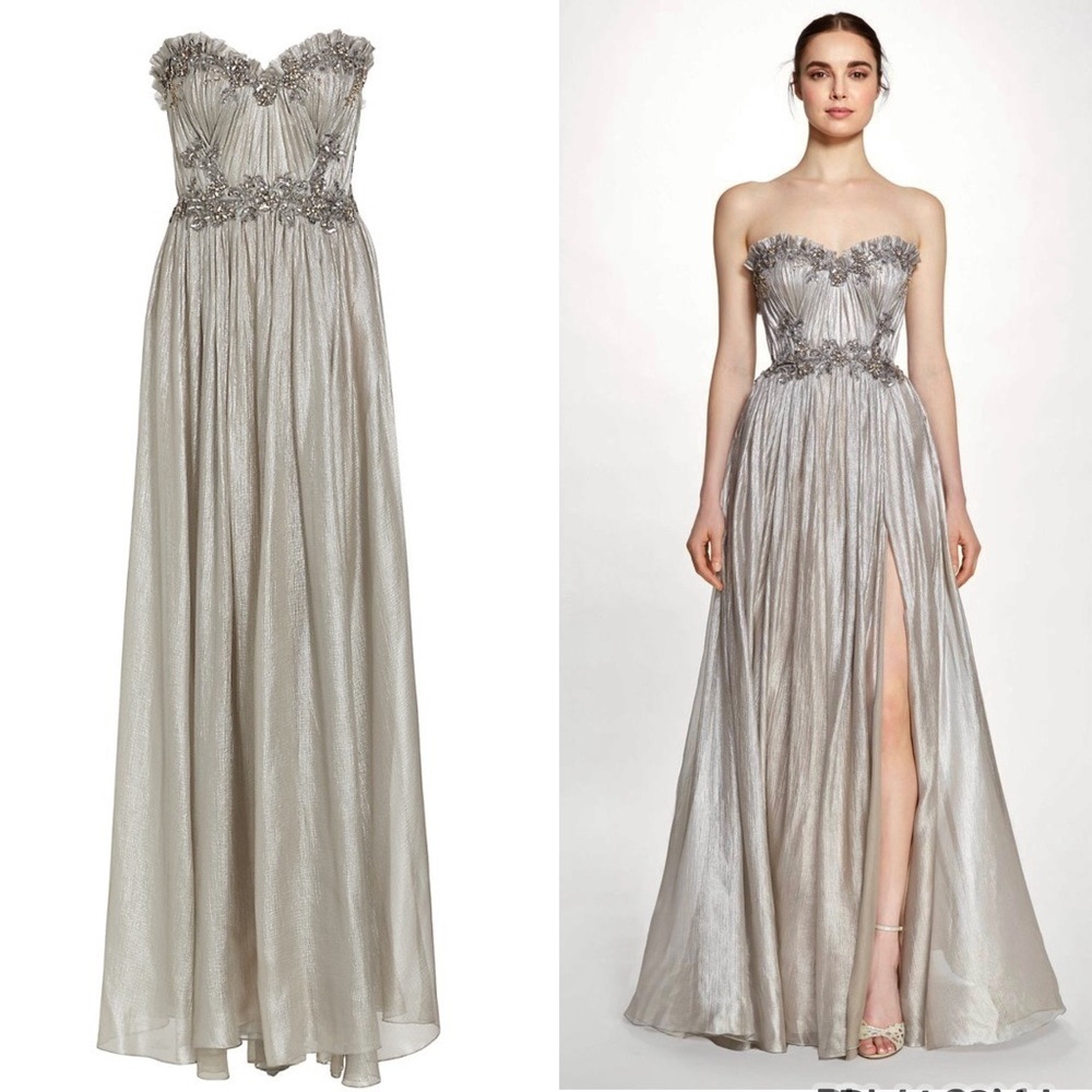 Metallic Chiffon Strapless Gown Long Dress